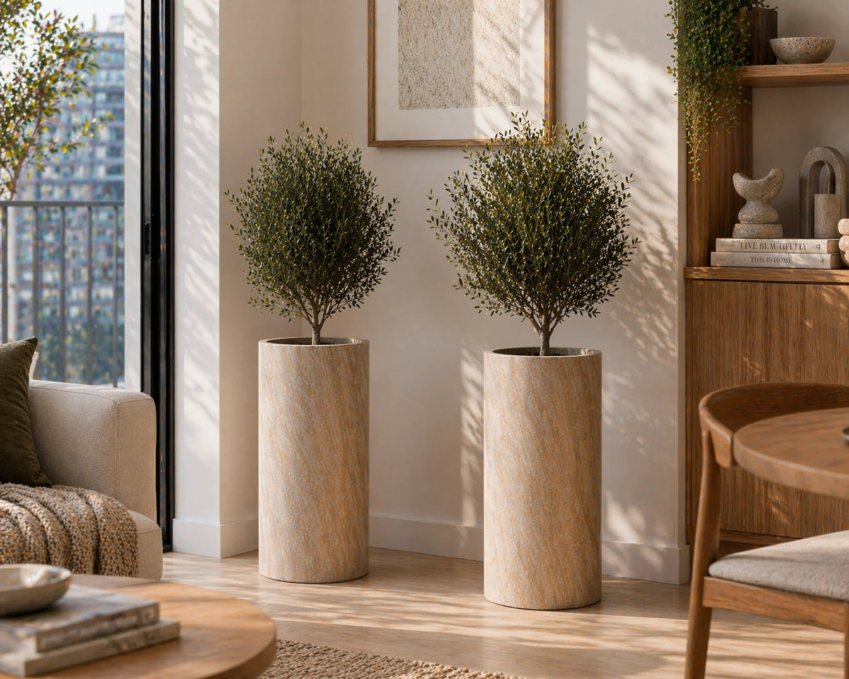 2 Sizes - Luxury Marble Tall Cylinder Planter | Premium Pot Range — gallery image