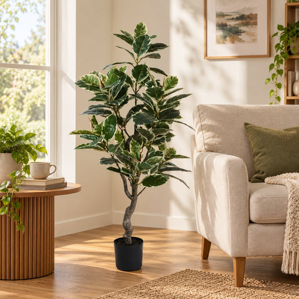 Artificial Bushy Variegated Ficus Tree (Rubber Tree) 120cm — gallery image 6