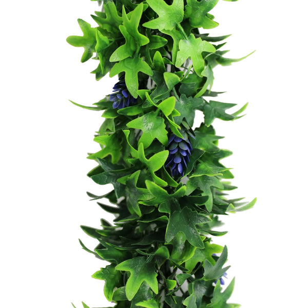 Artificial Extendable Hanging Bright Green Ivy Bush With Purple Flowers 55cm UV Resistant — gallery image 3