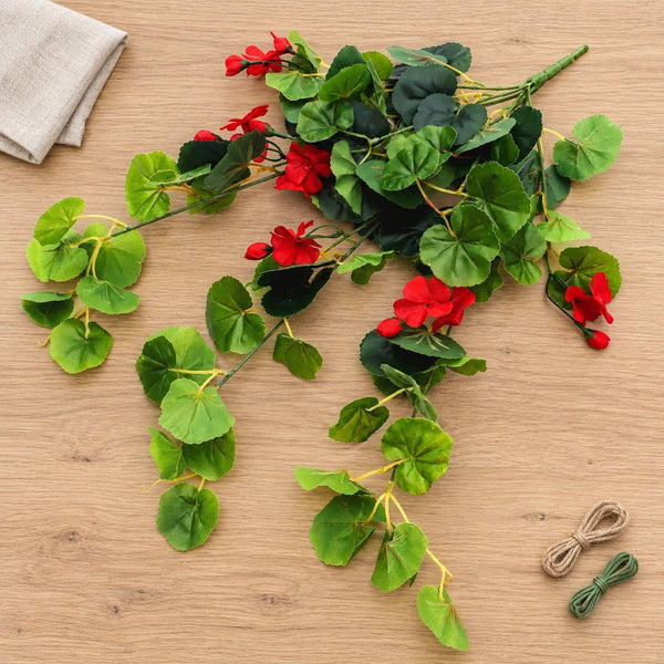Artificial Geranium Hanging Bush with Red Flowers 60cm — gallery image 5