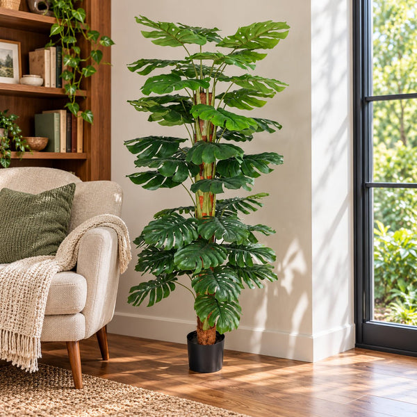 Artificial Monstera Plant 145cm - Premium Split Leaf with Textured Trunk — gallery image 6