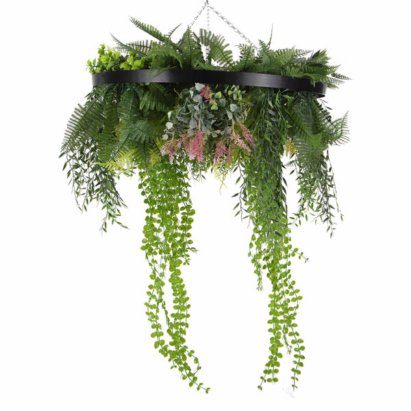 Black Artificial Hanging Eucalyptus Disc Chandelier with Trailing Foliage — 60cm — gallery image 11