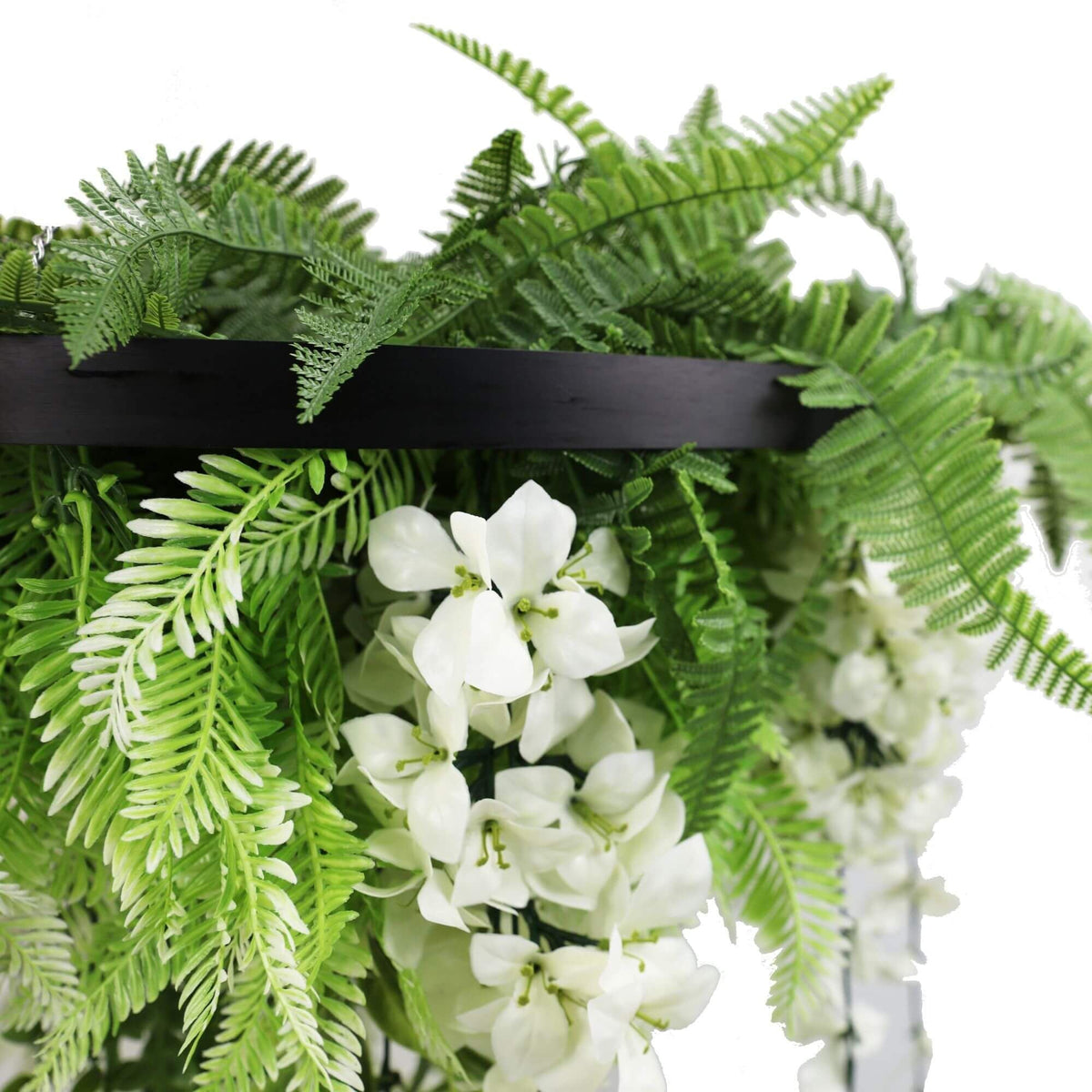Black Artificial Hanging Wisteria Disc Chandelier with Trailing Blooms — 60cm UV Resistant — gallery image