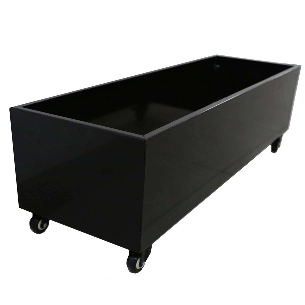 Black Metal Planter Medium + Wheels — gallery image
