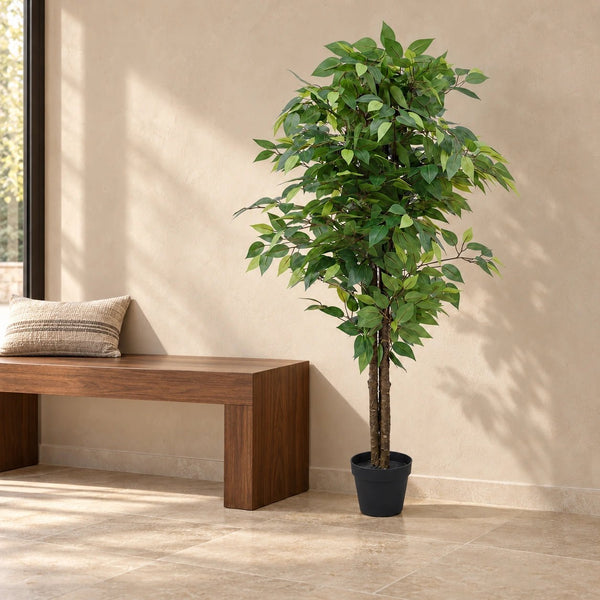 Bushy Artificial Ficus Tree 140cm - Dark Trunk — gallery image 7