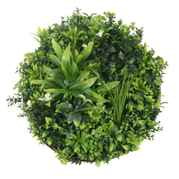 Flowering Modern White Artificial Green Wall Disc UV Resistant 75cm (Black Frame) — gallery image 9