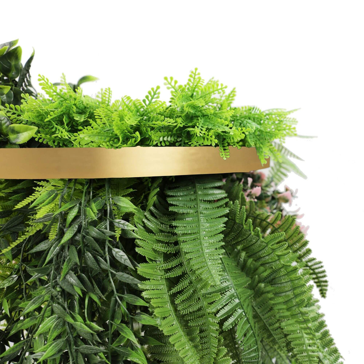 Gold Artificial Hanging Plant Disc Chandelier with Trailing Foliage — 40cm UV Resistant — gallery image