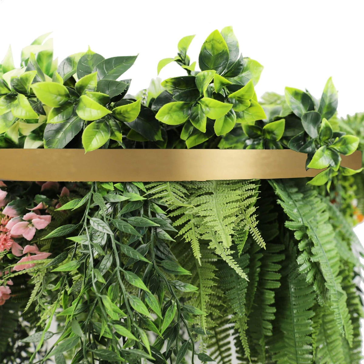 Gold Artificial Hanging Plant Disc Chandelier with Trailing Foliage — 60cm UV Resistant — gallery image