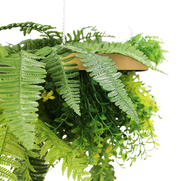 Gold Artificial Hanging Plant Disc Chandelier with Trailing Foliage & Pearls — 40cm UV Resistant — gallery image 4