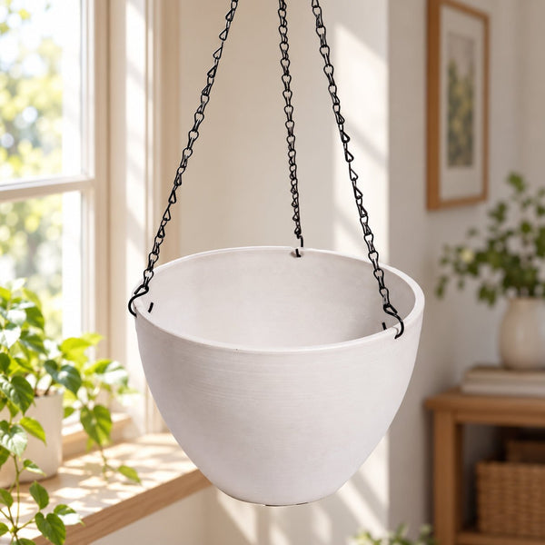 Hanging Rustic White Plastic Pot with Chain 30cm — gallery image 4