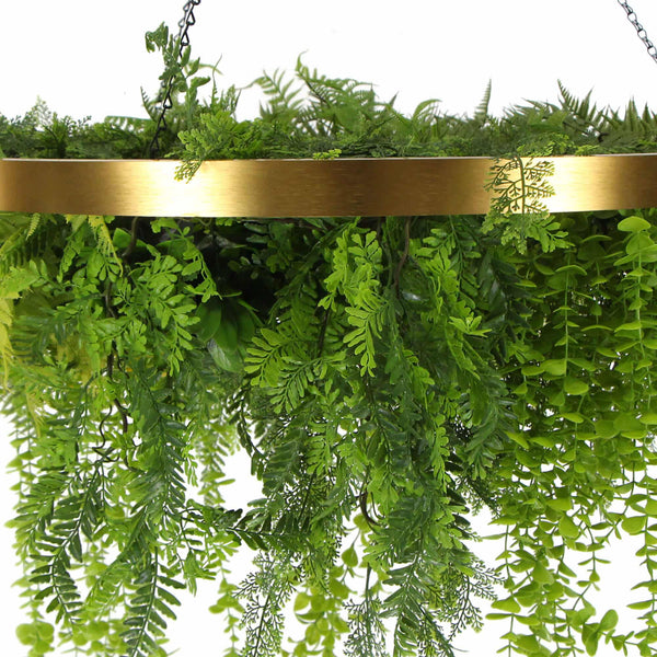Gold Artificial Hanging Plant Disc Chandelier with Realistic Trailing Foliage — 80cm Limited Edition UV Resistant — gallery image 10