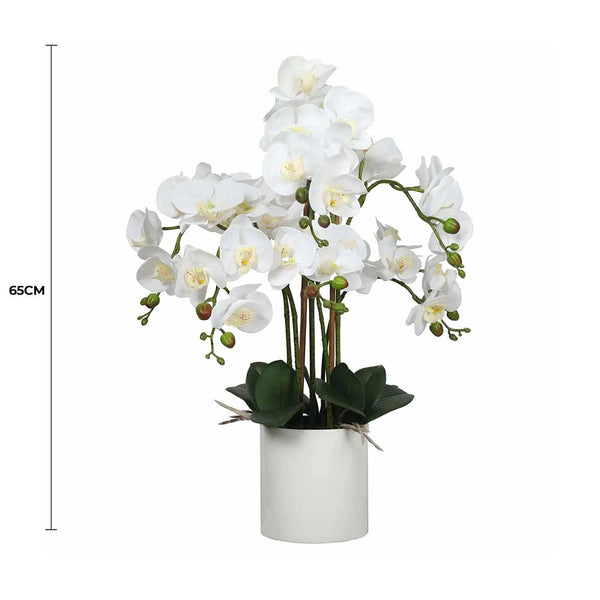 Large Multi-Stem White Potted Faux Orchid 65cm — gallery image 5