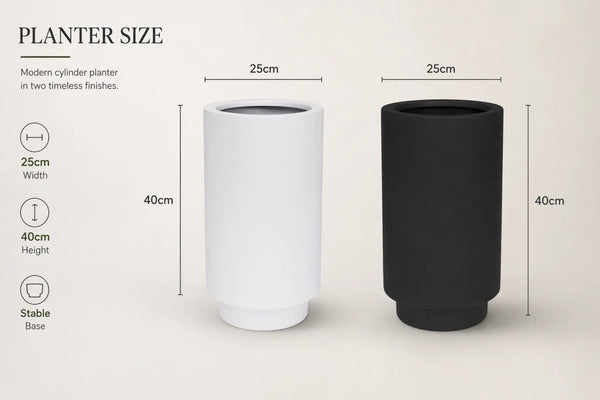 Luxury Cylinder Planter 40cm | Matt Black & White | Premium Pot Range — gallery image 4
