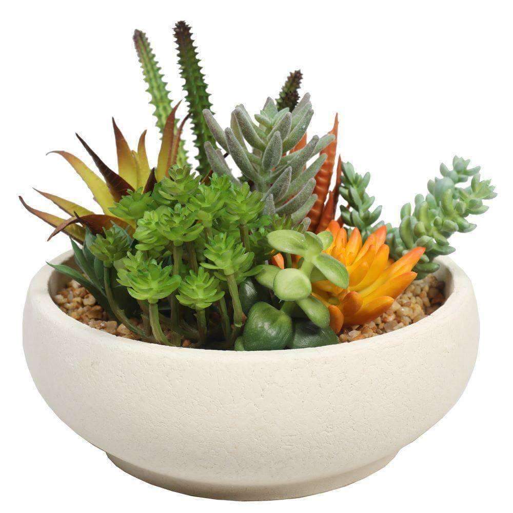 Potted Artificial Succulent Bowl with Natural Stone Pot 21cm — gallery image