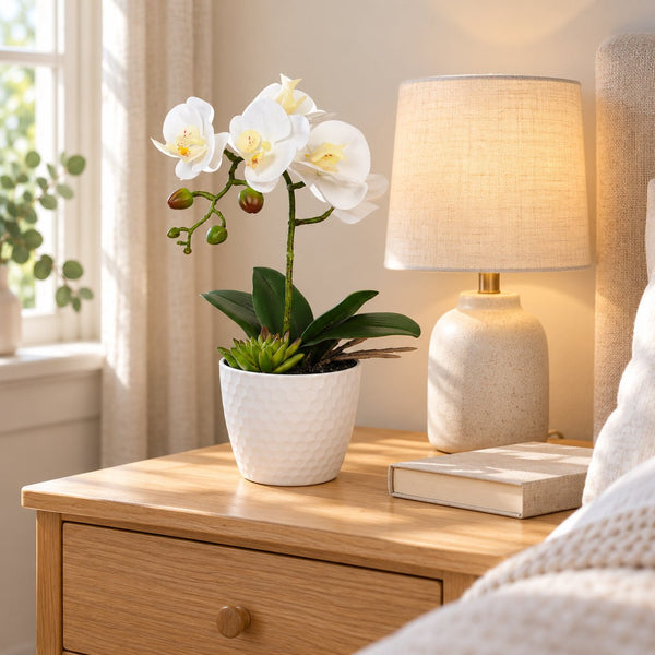 Potted Single Stem White Phalaenopsis Orchid with Decorative Pot 35cm — gallery image 8