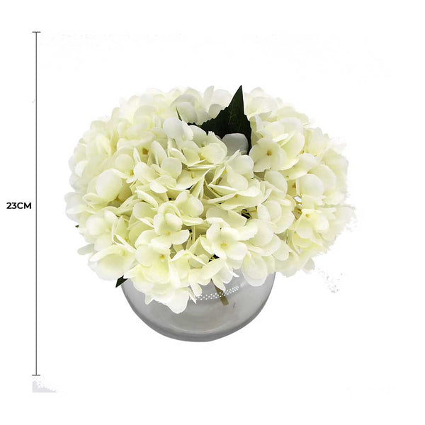 Premium Faux Hydrangea With Glass Vase (Artificial Flowering White Hydrangea) 23cm — gallery image 3
