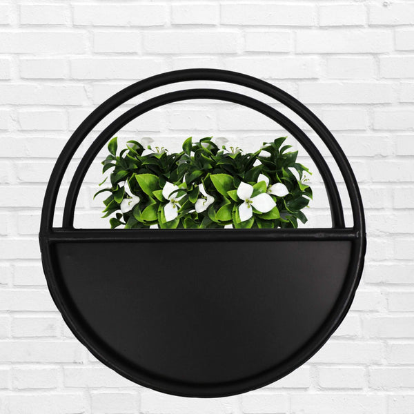 Premium Floating Half Moon / Semi Circle Metal Wall Planter | Onyx Black 35cm — gallery image 9