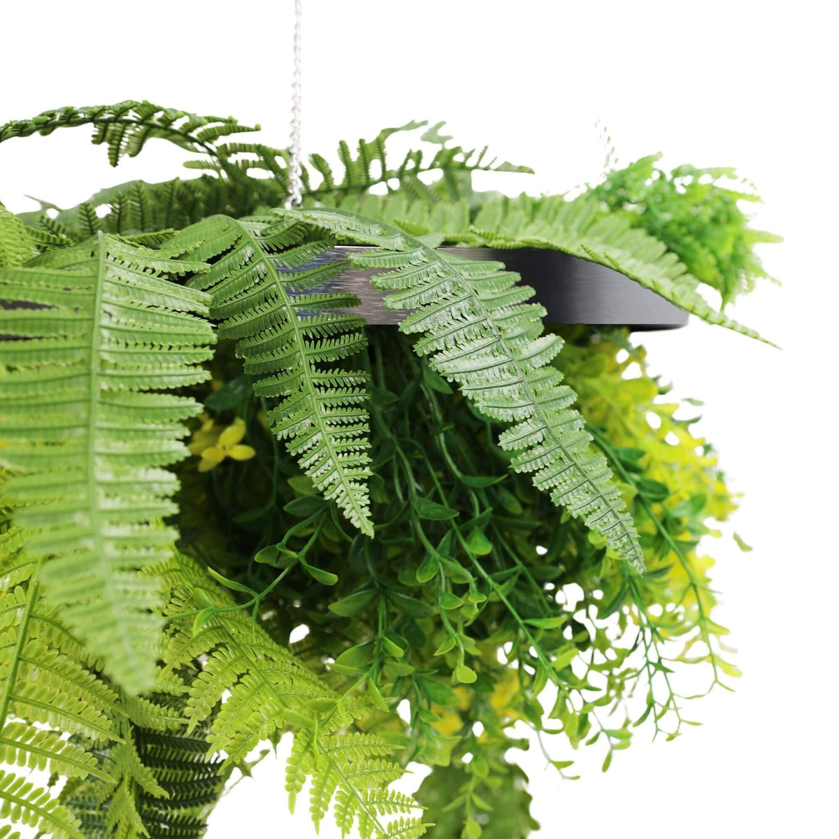 Silver Artificial Hanging Plant Disc Chandelier with Lifelike Trailing Foliage — 40cm UV Resistant — gallery image