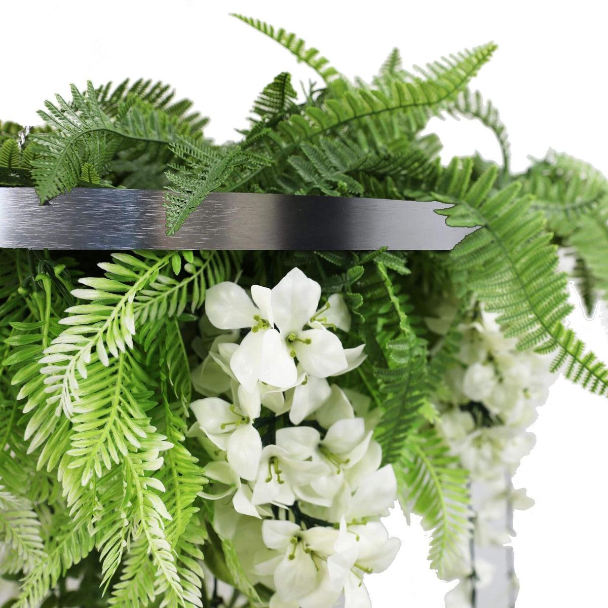 Silver Artificial Hanging Wisteria Disc Chandelier with Trailing Blooms — 60cm UV Resistant — gallery image
