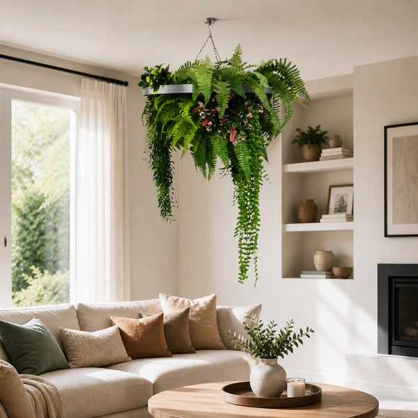 Silver Hanging Disc Green Wall Chandelier with Lifelike Trailing Foliage — 60cm UV Resistant — gallery image 4