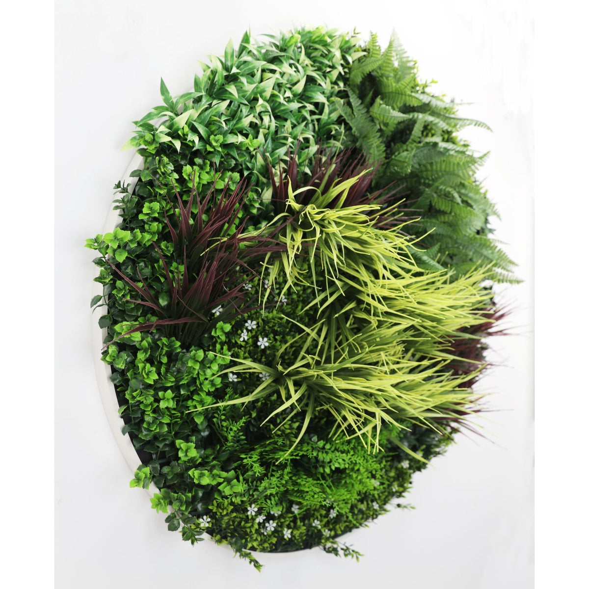 Slimline Artificial Green Wall Disc Art 100cm Grassy Fern UV Resistant (Black) — gallery image