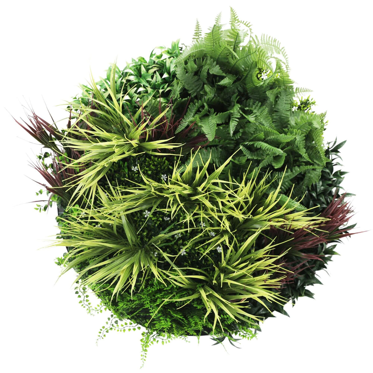 Slimline Artificial Green Wall Disc Art 80cm Grassy Fern UV Resistant (White) — gallery image