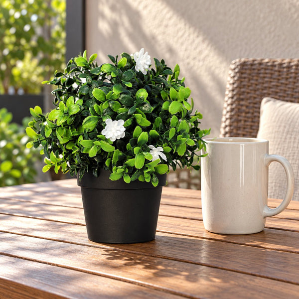 Small Potted Artificial Flowering Boxwood Plant UV Resistant 20cm — gallery image 5