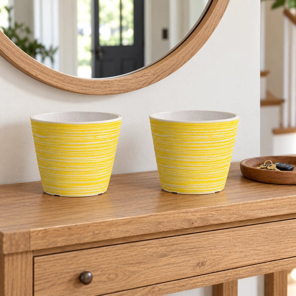 Yellow and White Engraved Pot 17cm — gallery image 3