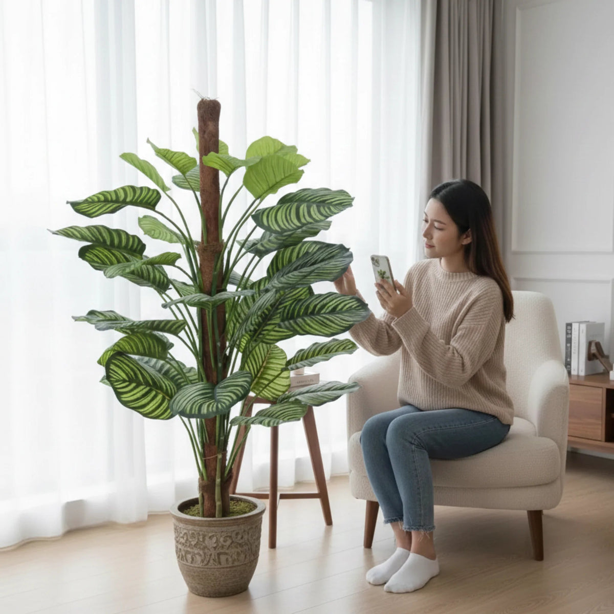 110cm Artificial Calathea Plant in Pot - Premium Lifelike Striped Foliage for Home & Office - Designer Vertical Gardens