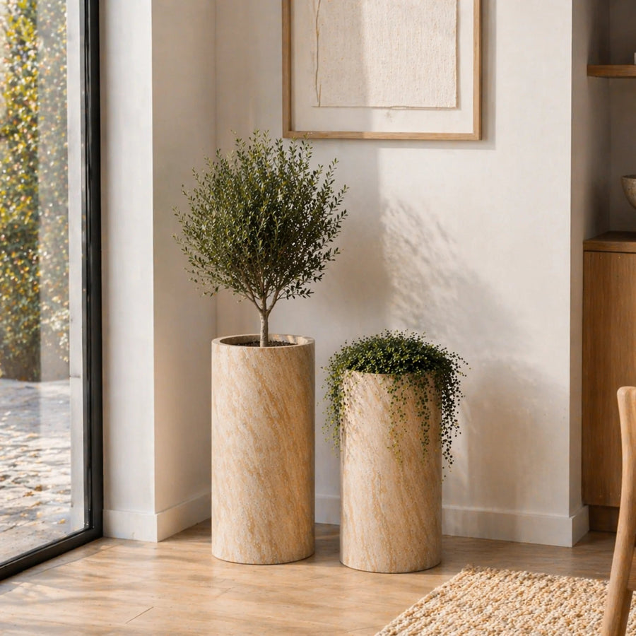 2 Sizes - Luxury Marble Tall Cylinder Planter | Premium Pot Range