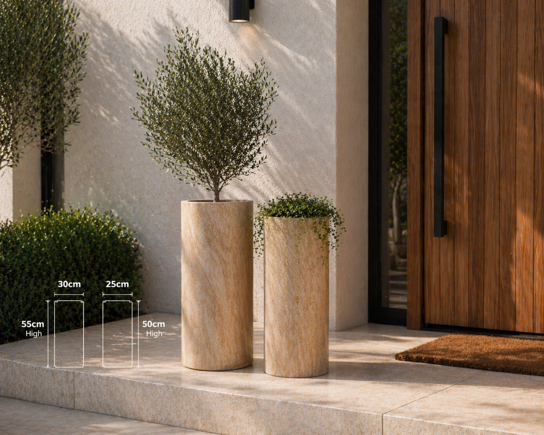 2 Sizes - Luxury Marble Tall Cylinder Planter | Premium Pot Range - Designer Vertical Gardens