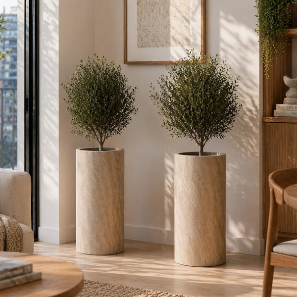 2 Sizes - Luxury Marble Tall Cylinder Planter | Premium Pot Range - image 5