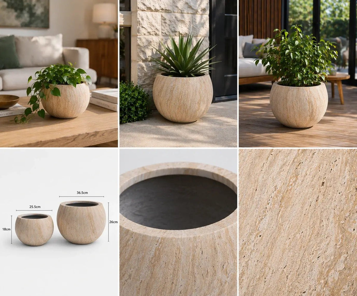 Designer Ribbed Pots Rounded Marble Planter - 2 Sizes | Indoor & Outdoor Pots – Designer ...