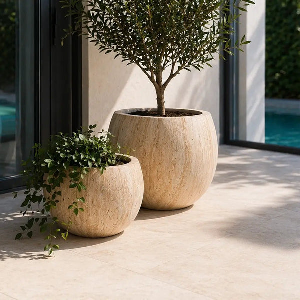 2 Sizes - Luxury Rounded Marble Ribbed Planter | Premium Pot Range - image 1