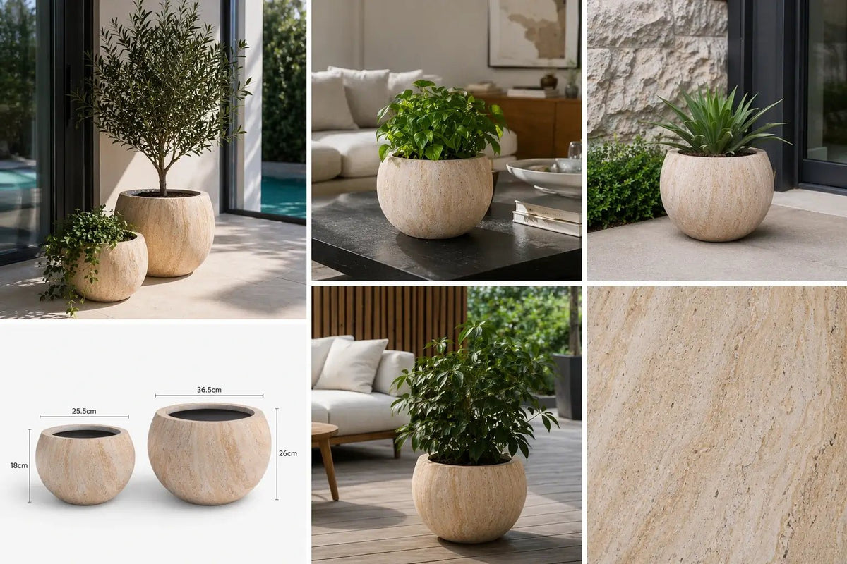 Designer Ribbed Pots Rounded Marble Planter - 2 Sizes | Indoor & Outdoor Pots – Designer ...