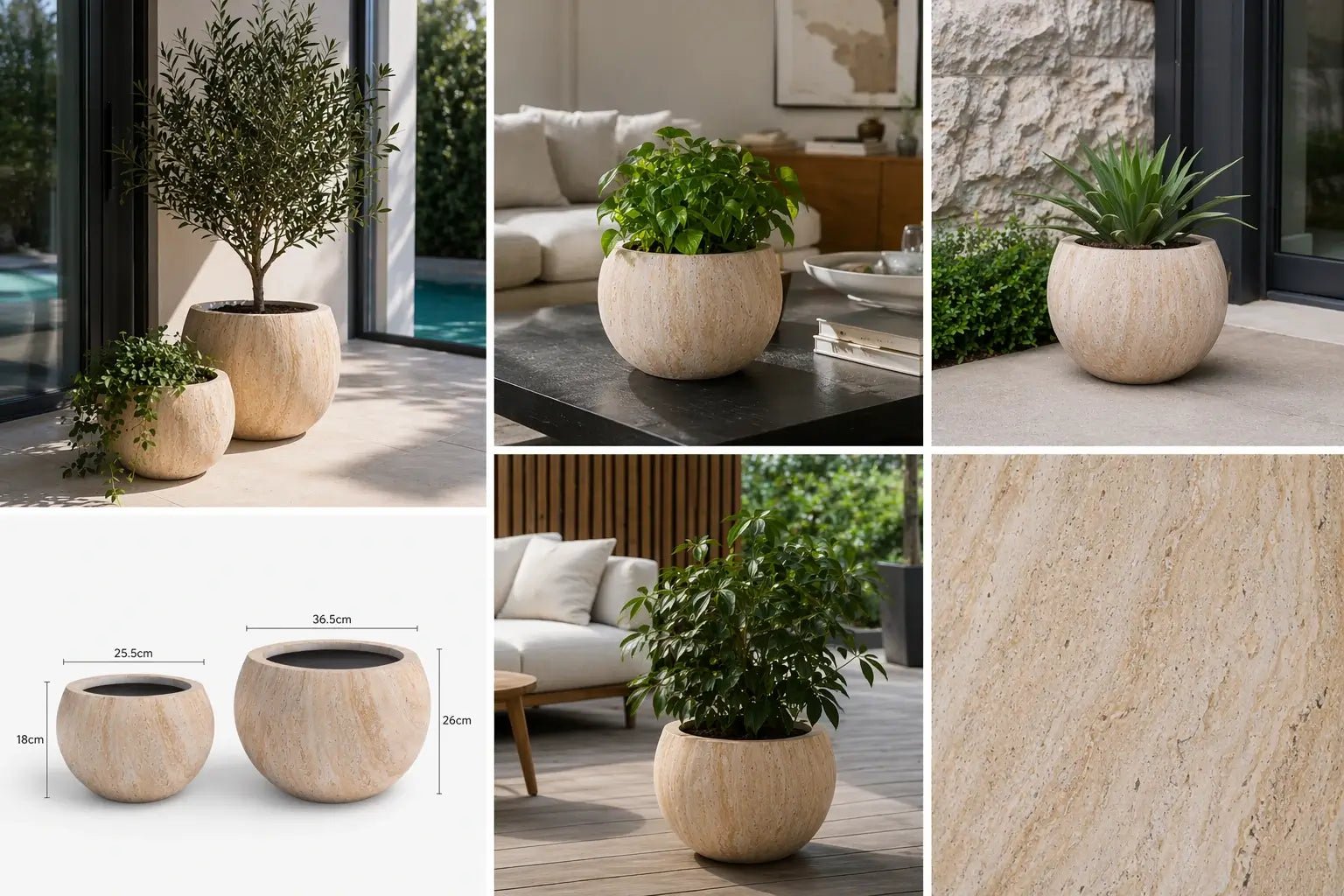 2 Sizes - Luxury Rounded Marble Ribbed Planter | Premium Pot Range - Designer Vertical Gardens