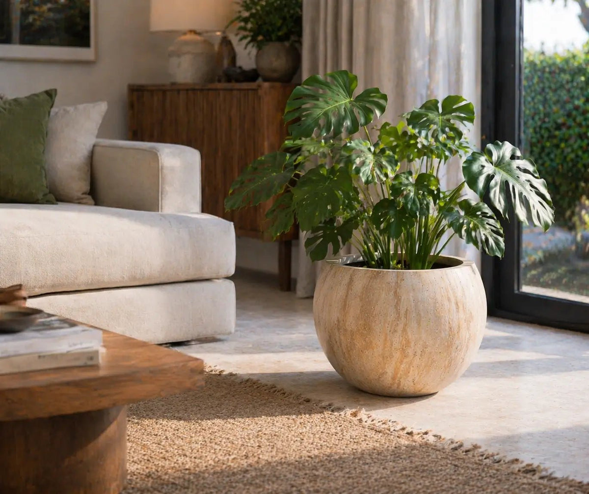 2 Sizes - Luxury Rounded Marble Ribbed Planter | Premium Pot Range — gallery image