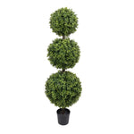 UV-resistant artificial three-ball topiary tree, 128cm high, in a nursery pot