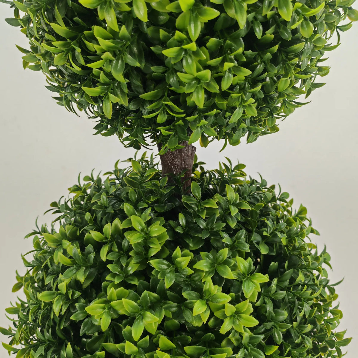 Detail view between the sculpted topiary balls and natural-look trunk