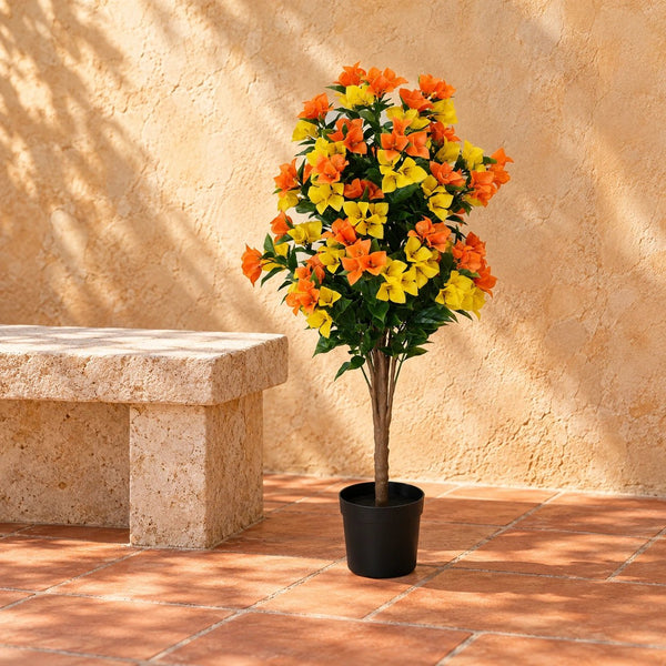 90cm UV Resistant Artificial Bougainvillea Tree | Yellow & Orange Faux Flowering Plant for Outdoor & Indoor — gallery image 6