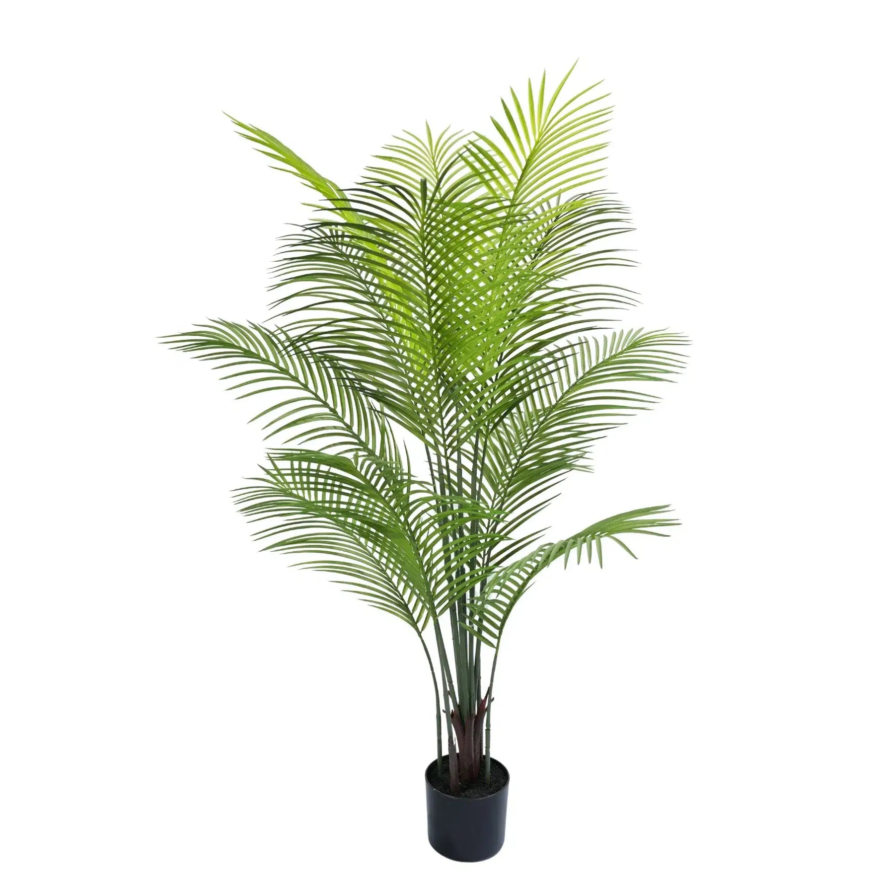Artificial Areca Palm Tree 120cm with lush tropical foliage, realistic green stems, and dense arching palm fronds in a black nursery pot.