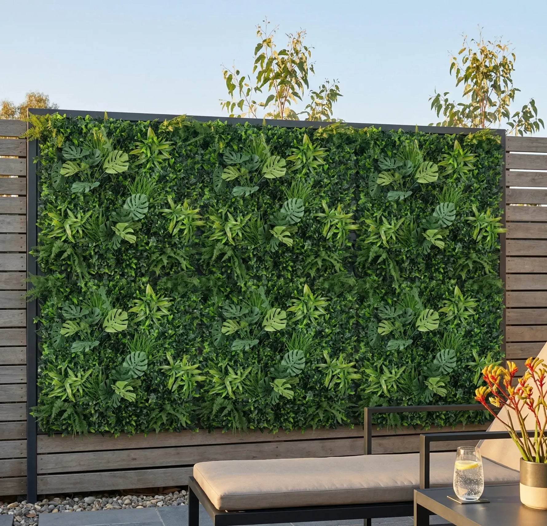 Artificial Philodendron Green Wall Panel 1m x 1m | UVTEX Certified UV Resistant - side view