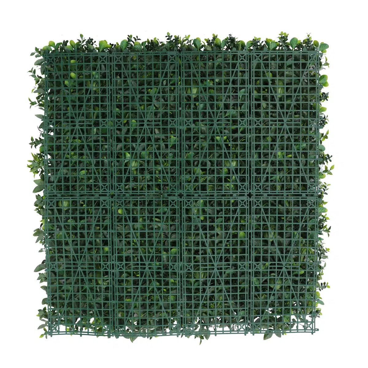 Rear view of the Group 1 Fire Certified Luxury White Lily artificial green wall panel showing the durable interlocking grid backing for easy installation.