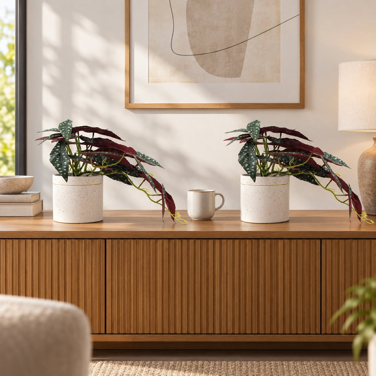 Artificial Begonia Plant In Decorative Bowl 30cm - Designer Vertical Gardens Artificial Shrubs and Small plants Flowering plants