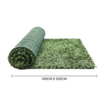 Roll of artificial grass with dimensions displayed on a white background