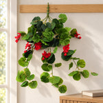 Artificial Geranium Hanging Bush with Red Flowers 60cm - Designer Vertical Gardens fake plant stem Flowering plants