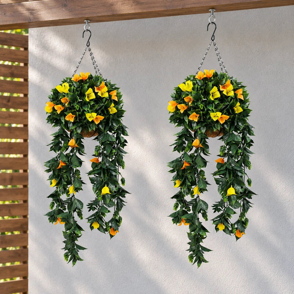 Artificial Hanging Basket Orange and Yellow Bouganvillea 30cm x 80cm Long UV Resistant — gallery image 6