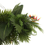 Artificial Hanging Plant Arrangement With Tropical Flowers In A Rectangular Arrangement 100cm X 30cm Mesh + Foliage - Designer Vertical Gardens artificial green walls with flowers Flowering plants