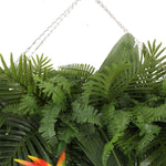 Artificial Hanging Plant Arrangement With Tropical Flowers In A Rectangular Arrangement 100cm X 30cm Mesh + Foliage - Designer Vertical Gardens artificial green walls with flowers Flowering plants