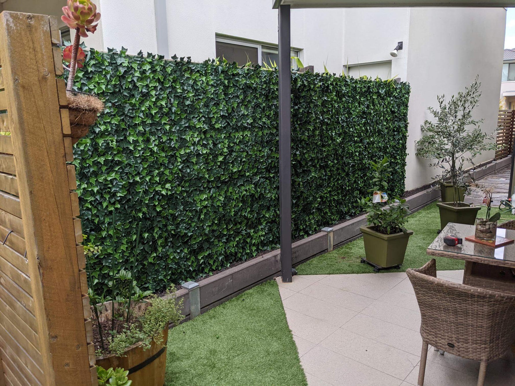 Artificial Ivy Hedge Panel Fake Vertical Garden 1m x 1m (Indoor or Outdoor) UV Resistant - Designer Vertical Gardens artificial garden wall plants artificial green wall australia